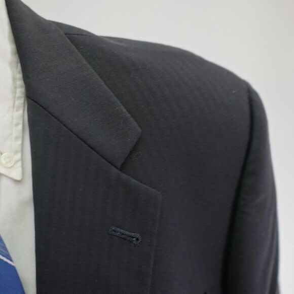 Hart Schaffner Marx Wool Blazer 42R Navy Blue Herringbone 2 Button‎ - Picture 2 of 12